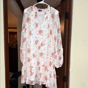 Vince Camuto Floral Long Sleeve Dress - White and Pink